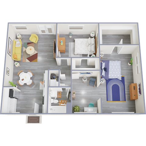 a 3d rendering of our 1 bedroom apartment at princeton court apartments in dallas